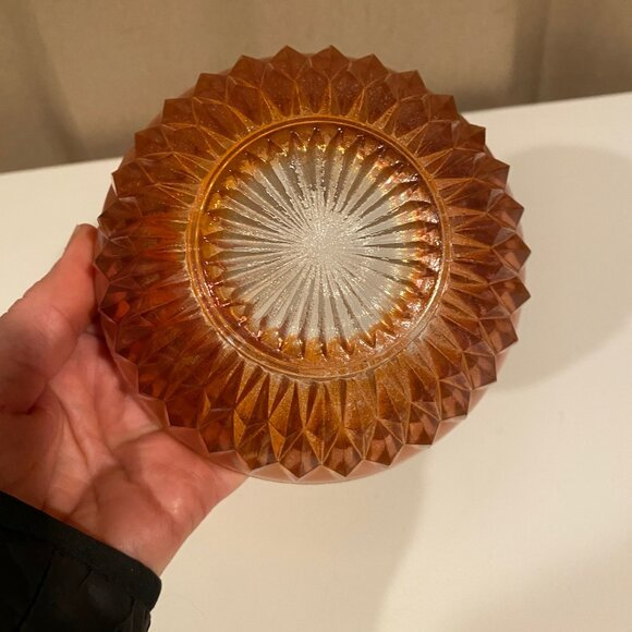 Vintage Pink Carnival‎ Glass Bowl 5” Iridescent Diamond Cut Candy Dish - Picture 2 of 4